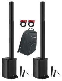 2 Gemini WPX-2000 1200w DJ/PA Line Array Speakers w/8" Subs+Mics+Backpack+Cables