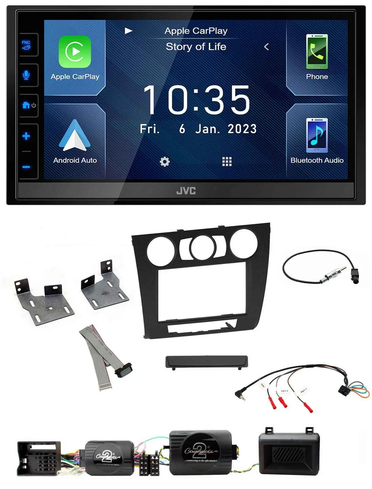 JVC DAB Bluetooth Lenkrad USB 2DIN Autoradio für BMW 1er PDC man. Klima E87/E88/