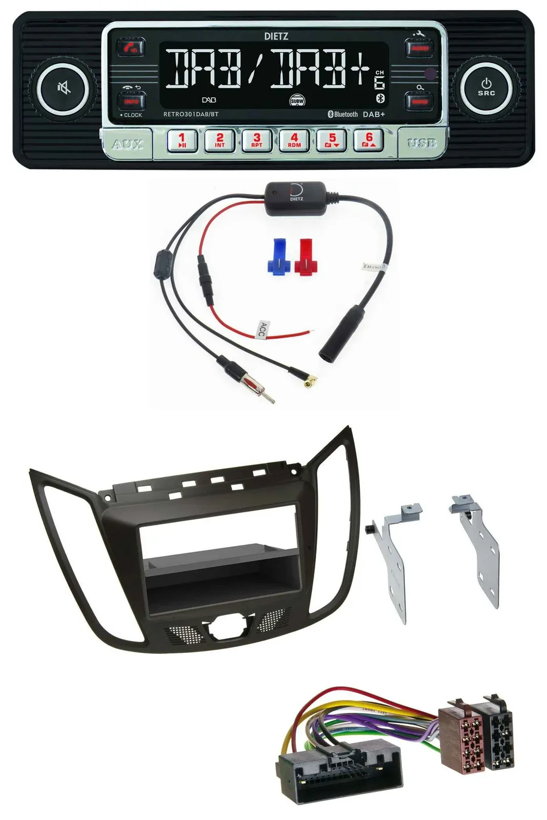 Dietz MP3 DAB Bluetooth USB Autoradio für Ford C-Max / Kuga - dunkelbraun