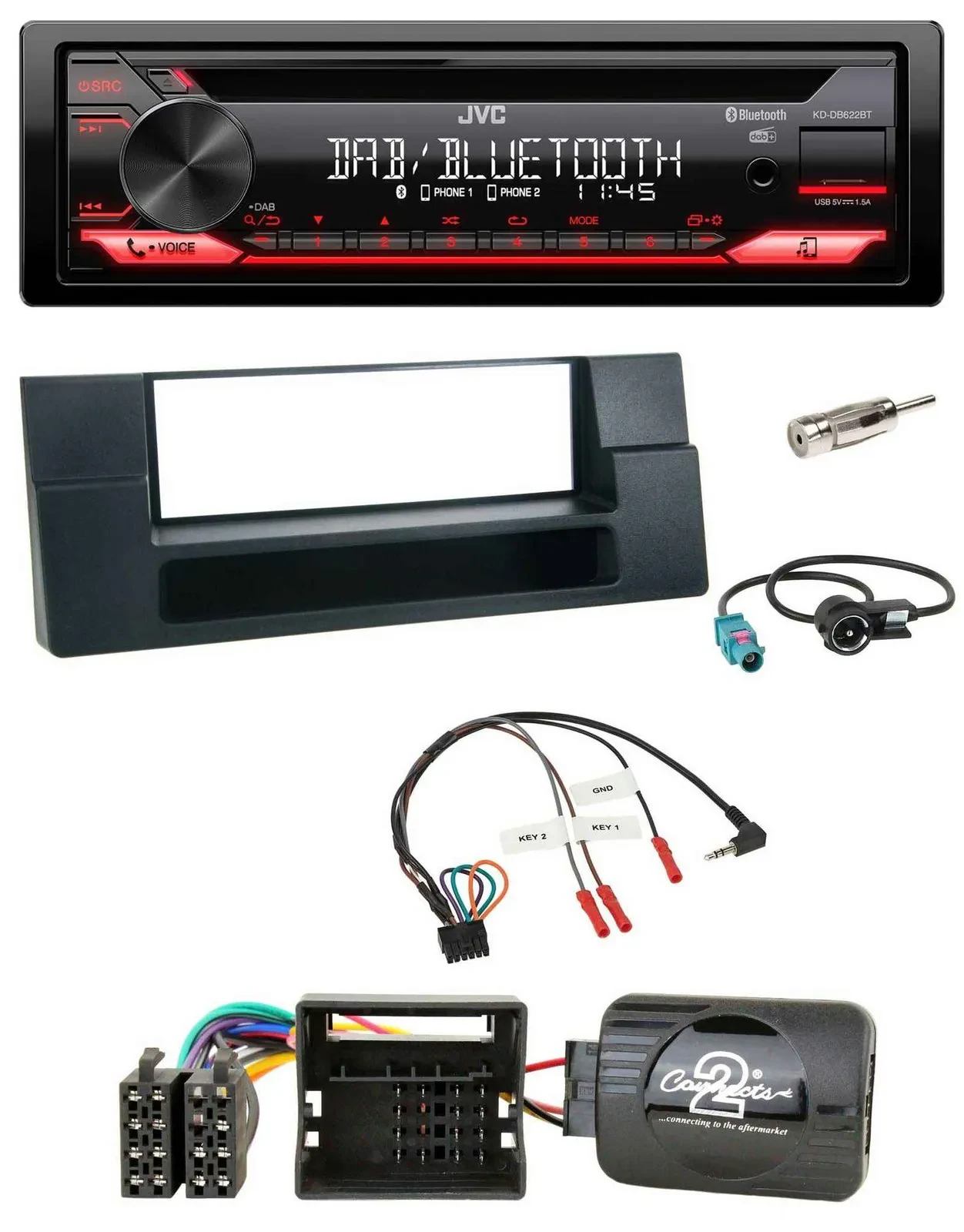 JVC CD DAB USB Bluetooth Lenkrad Autoradio für BMW 5er 01-04 E39 Aktivsystem Abl