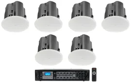 Потолочная акустика для ресторанов и баров JBL Control 416C/T + RCS180-6 6.5", 70V (набор, 6 шт.) с усилителем