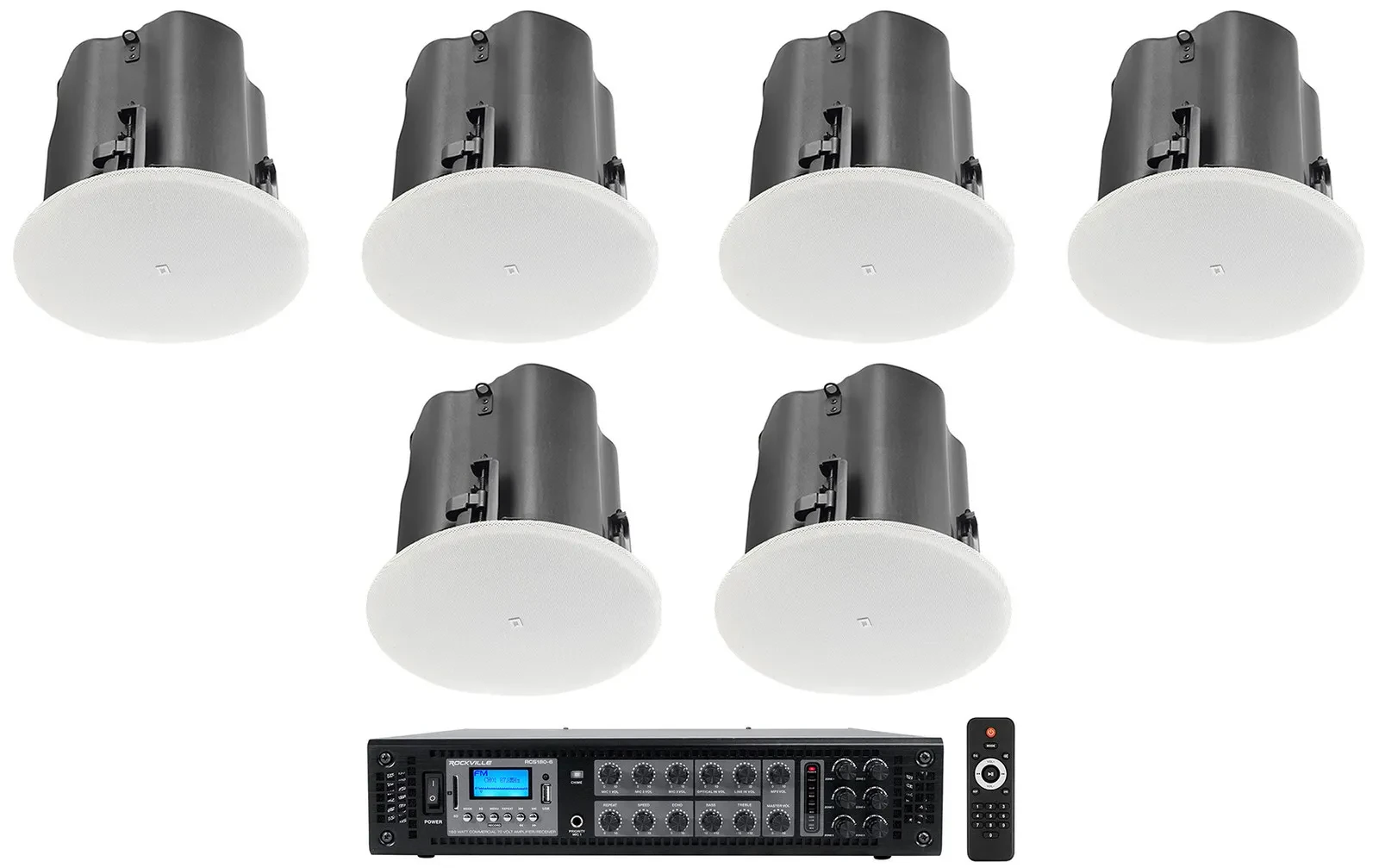 Потолочная акустика для ресторанов и баров JBL Control 416C/T + RCS180-6 6.5", 70V (набор, 6 шт.) с усилителем