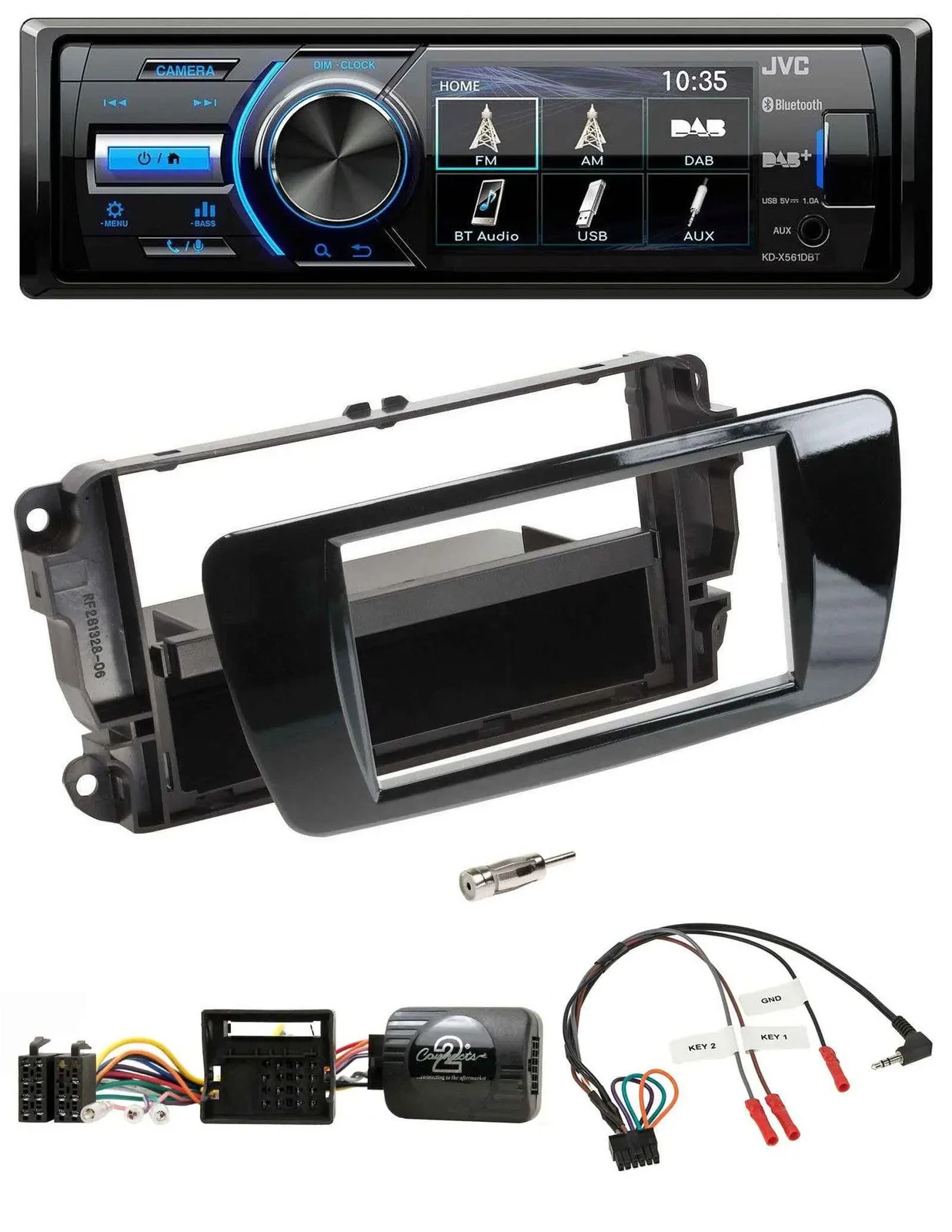 Автомагнитола JVC Bluetooth USB DAB для Seat Ibiza, черный глянец