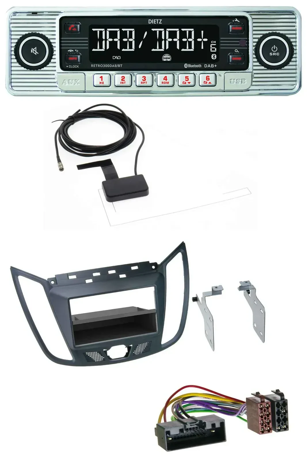 Автомагнитола для Ford C-Max/Kuga Dietz Bluetooth, USB, MP3, DAB темно-серая