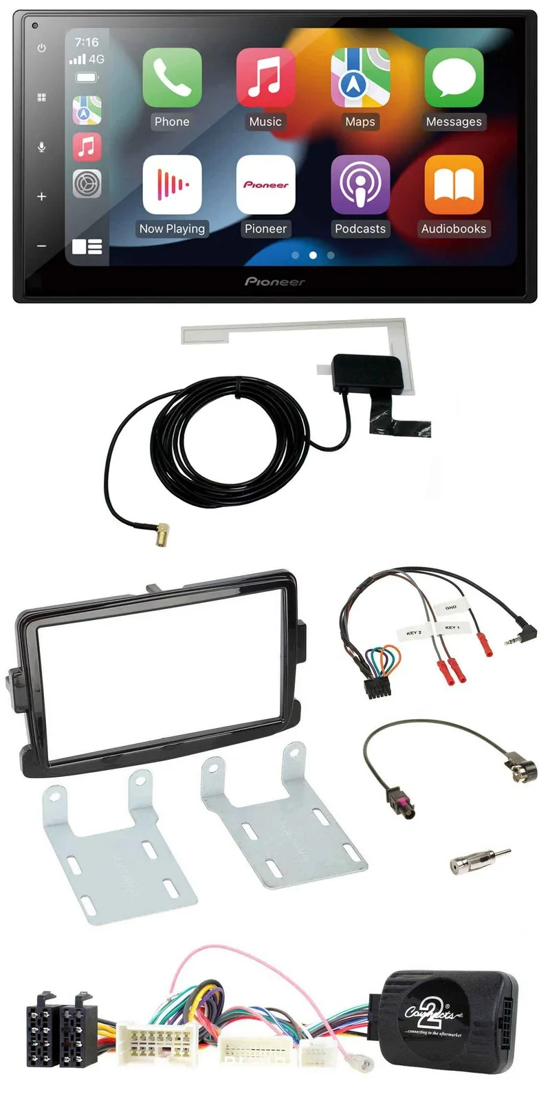 Автомагнитола для Dacia Pioneer 2DIN USB Bluetooth DAB черный глянцевый (piano black) с поддержкой управления на руле