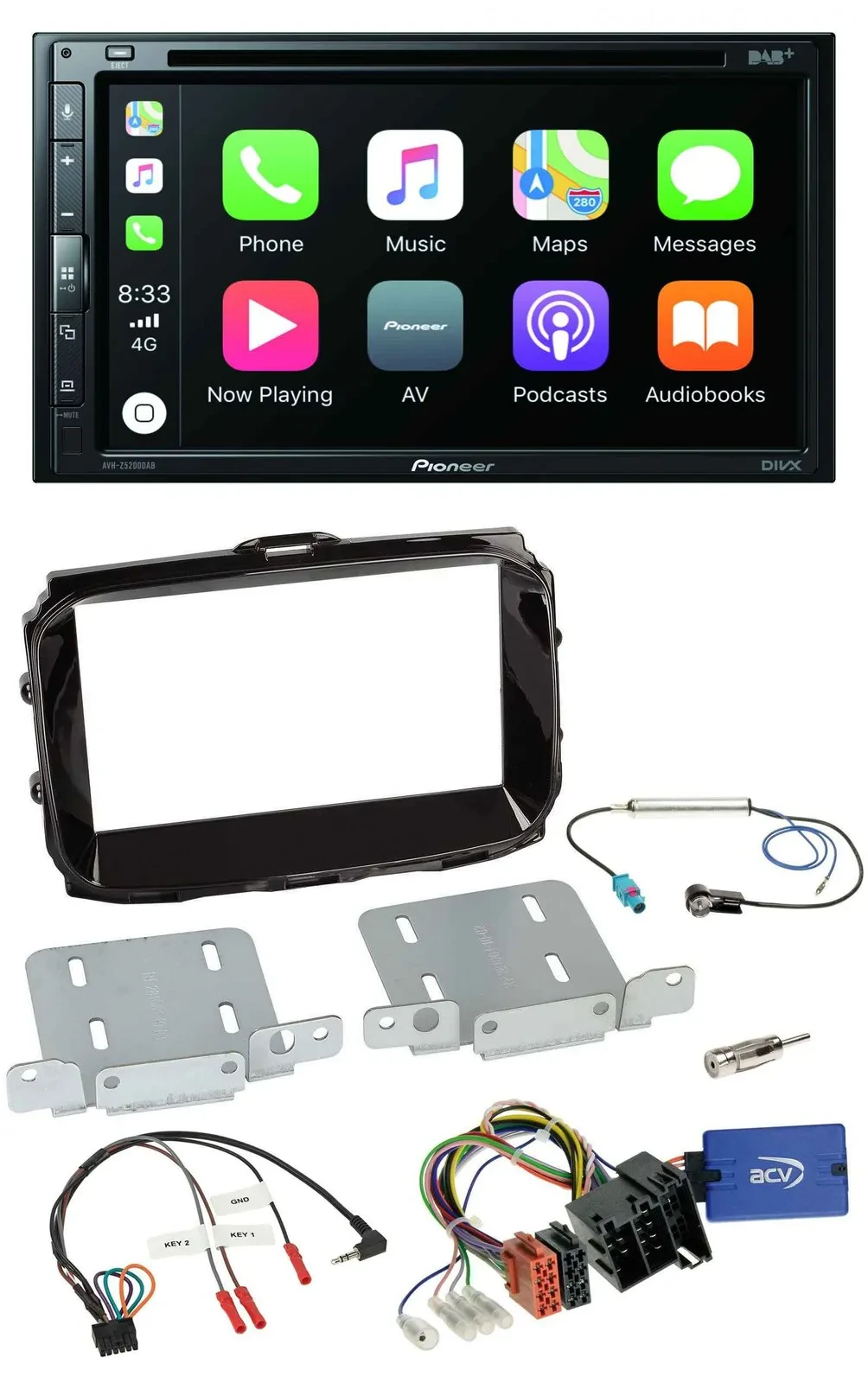 Pioneer DVD 2DIN Lenkrad DAB Bluetooth USB Autoradio für Alfa Giulietta ISO 2013