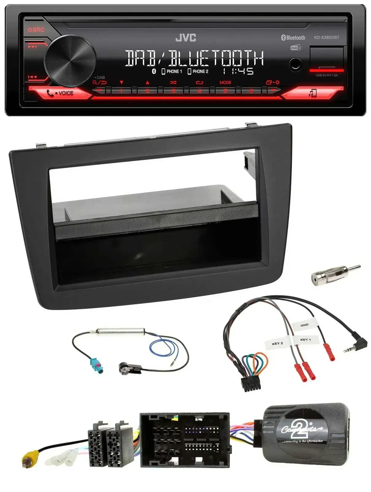 Автомагнитола JVC Bluetooth USB DAB для Alfa Romeo Mito 955 2014–2018 черный с поддержкой управления на руле