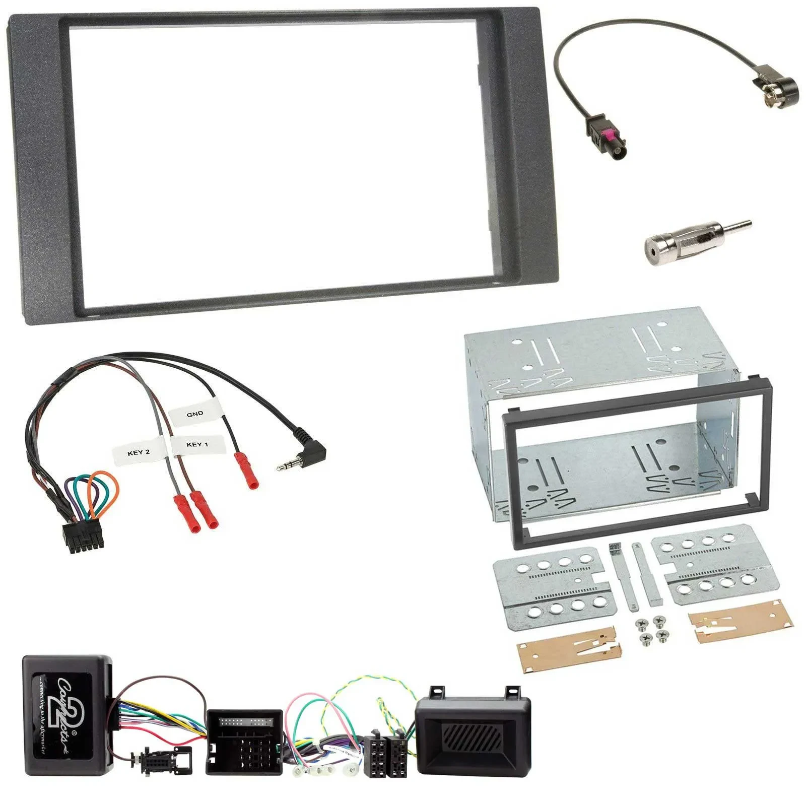 Установочный комплект для автомагнитолы Caraudio24 DIN для Ford Kuga (2008–2012) антрацит с адаптером рулевого управления