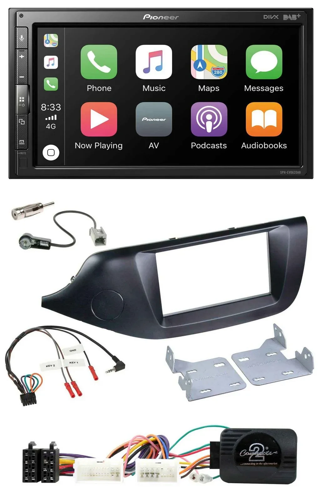 Pioneer USB Lenkrad DAB 2DIN Bluetooth Autoradio für Kia Ceed ab 2012 schwarz oh