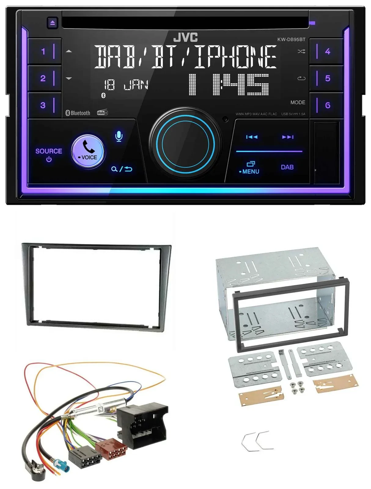 JVC MP3 USB 2DIN DAB Bluetooth CD Autoradio für Opel Corsa C Quadlock 2000-2006