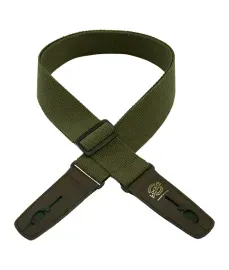 Lock-It Cotton 2" Wide Guitar Strap with Locking Leather Ends - Olive/Brown