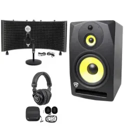 Rockville DPM10B 10" 400 Watt Powered Studio Monitor+Headphones+Mic+Shield+Stand