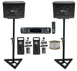 2) Rockville KPS65 6.5" Karaoke Speakers+Bluetooth Amp+Adjustable Stands+2) Mics