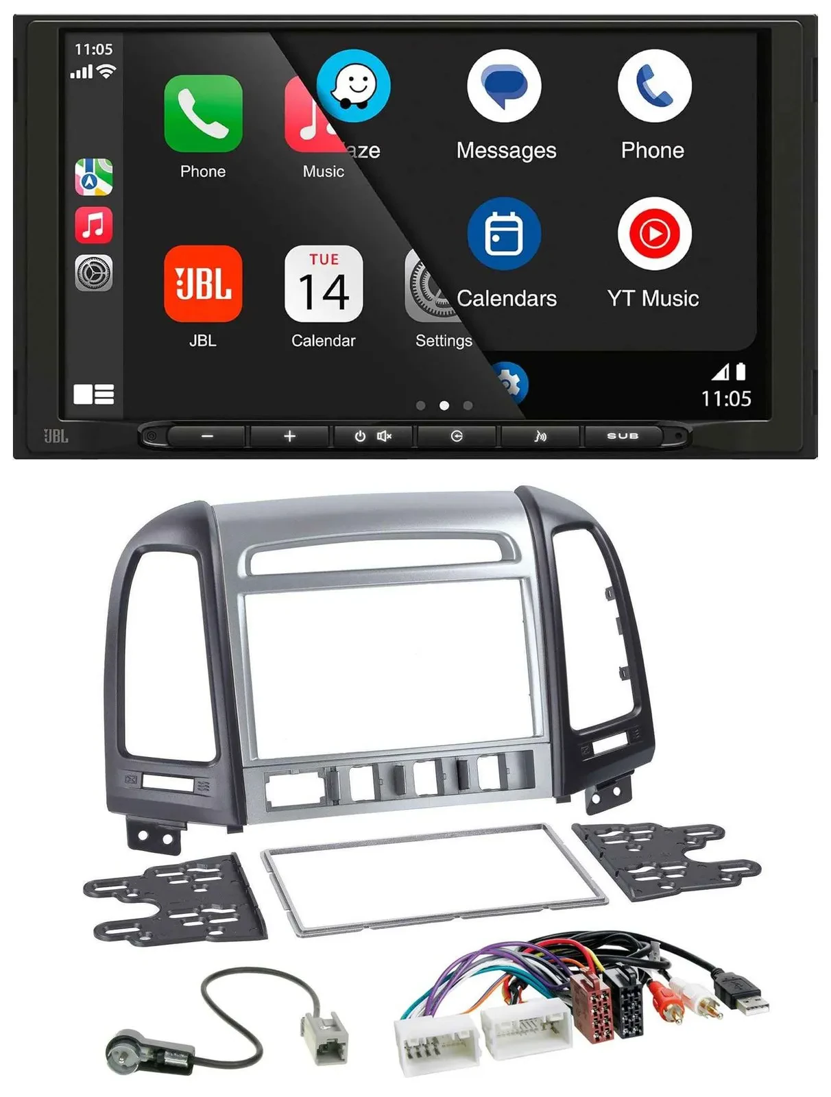 JBL USB 2DIN MP3 Bluetooth AUX Autoradio für Hyundai Santa Fe AUX USB 4 Schalter