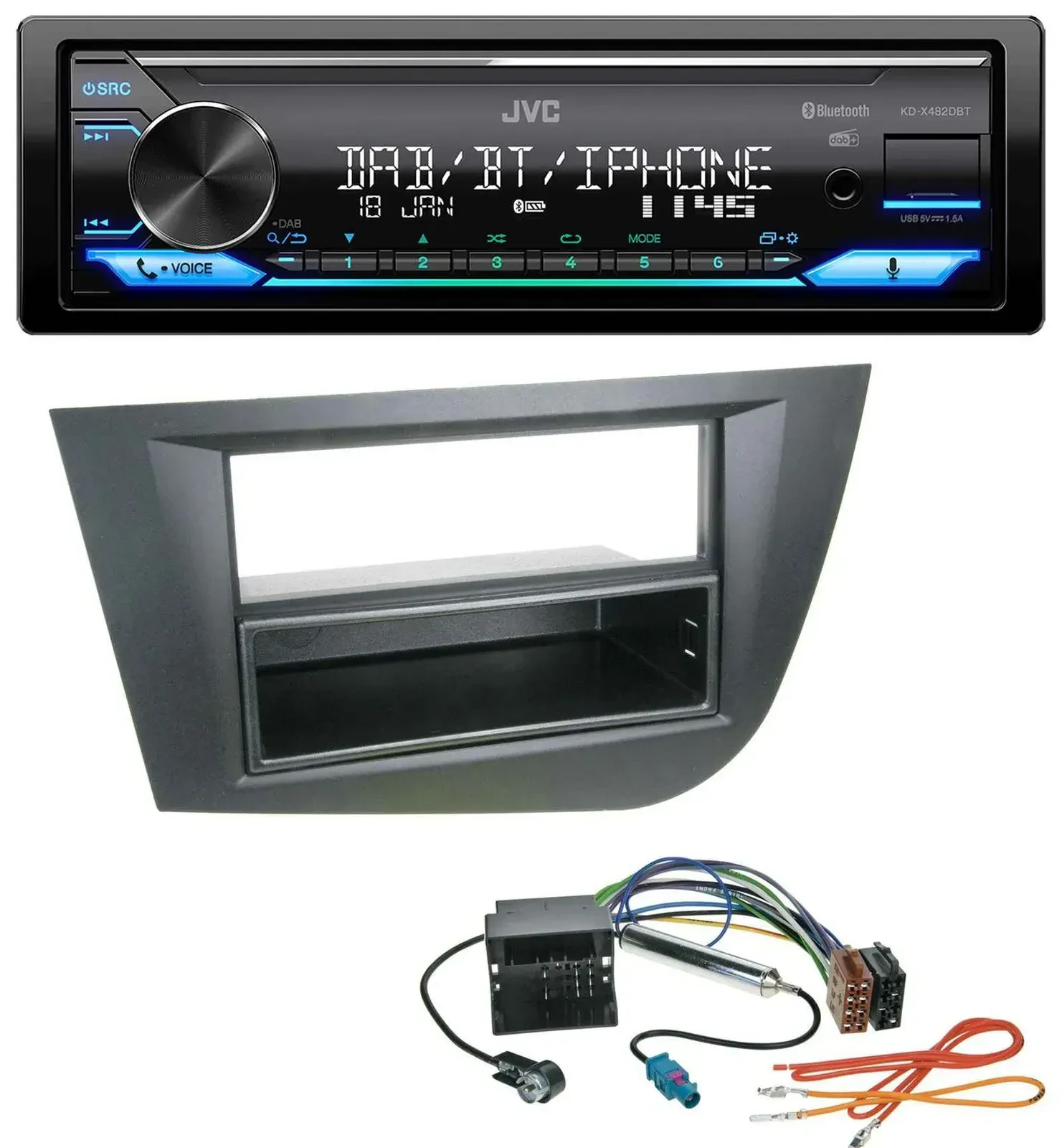 Автомагнитола для Seat Leon (с 2005) JVC Bluetooth DAB USB MP3, черный