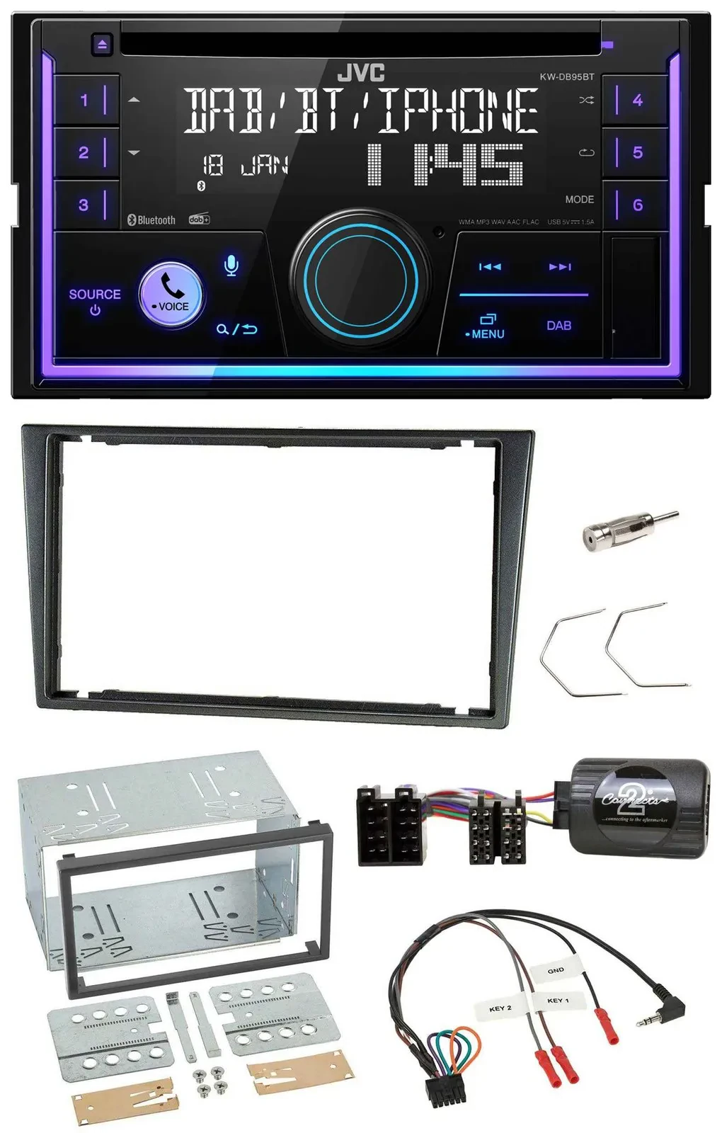 JVC Lenkrad USB 2DIN DAB Bluetooth CD Autoradio für Opel Corsa C 200-2004 charco