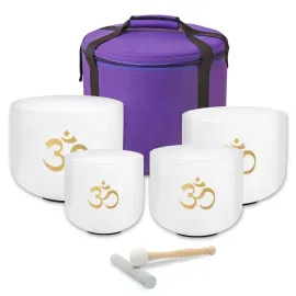 keepdrum Quarz Klangschalen-Set OM Weiss 4-Chakren Set mit Zubehör