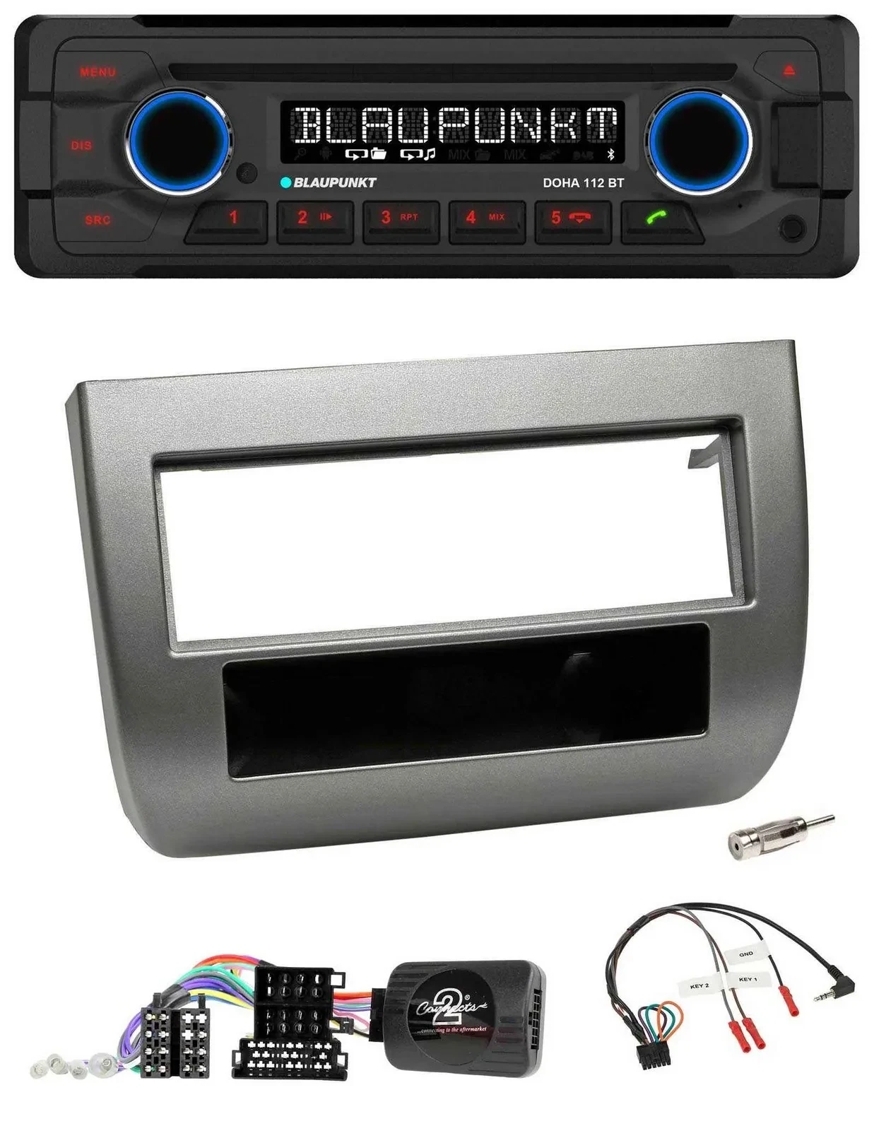 Автомагнитола Blaupunkt MP3/CD, Bluetooth, USB, поддержка кнопок на руле, для Lancia Y (843) 2005–2011, тёмно-серебристая