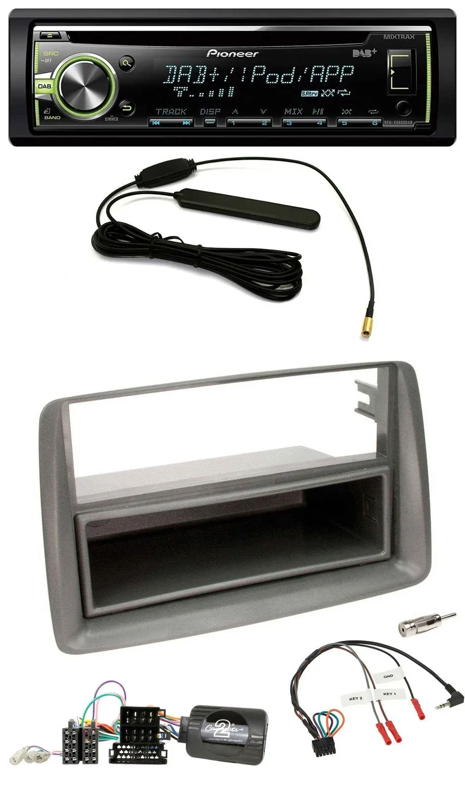 Pioneer MP3 USB CD DAB Lenkrad Autoradio für Fiat Panda 169 2007-2012 grau