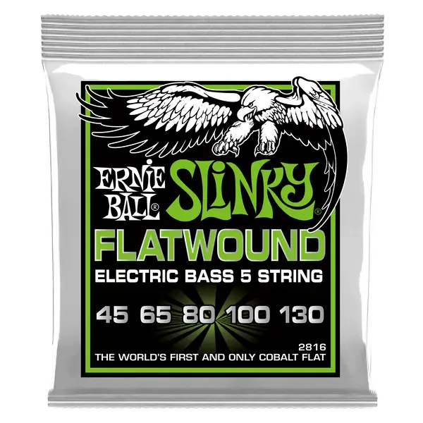 Струны для 5-струнной бас-гитары Ernie Ball 2816 Regular Slinky Flatwound Cobalt 45-130