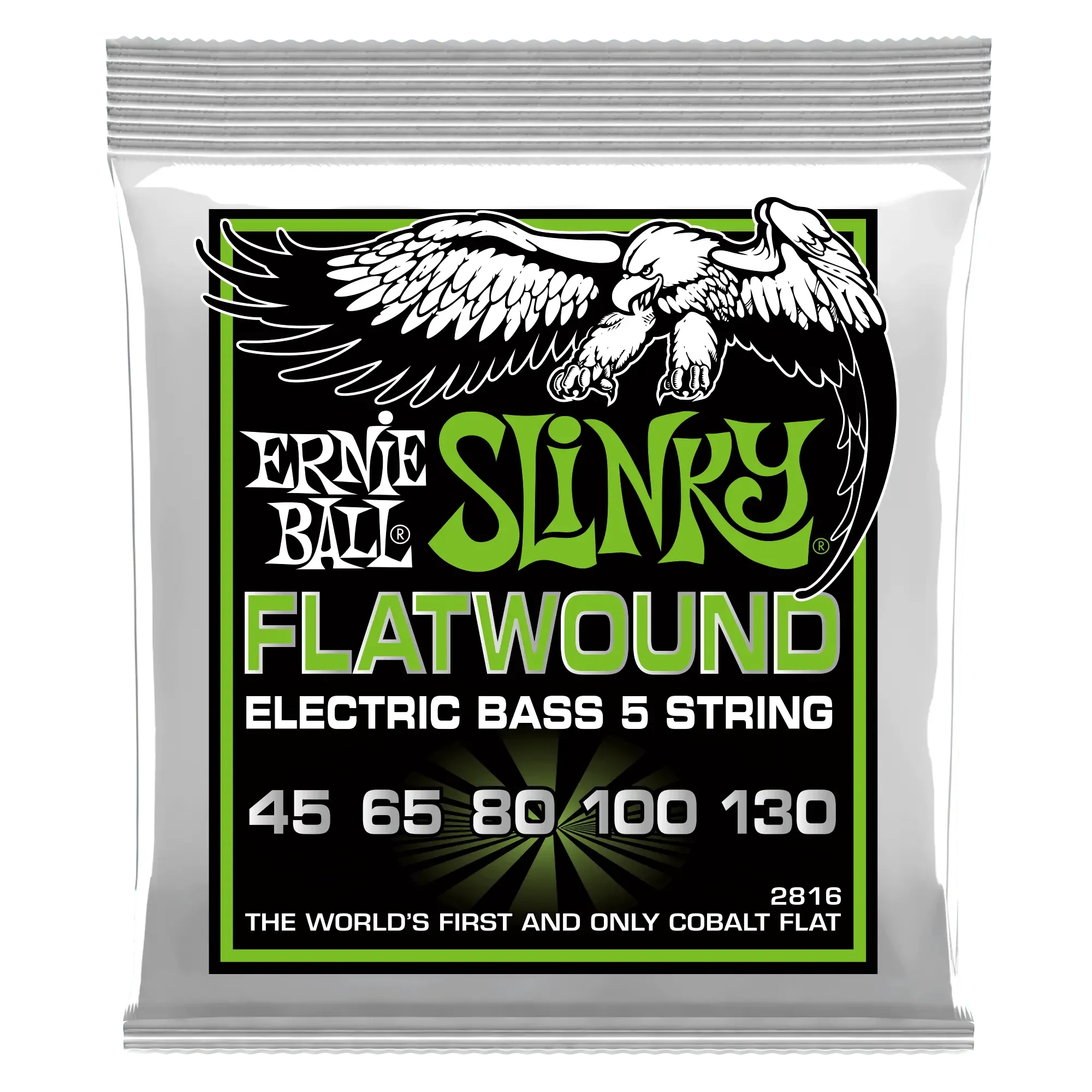 Струны для 5-струнной бас-гитары Ernie Ball 2816 Regular Slinky Flatwound Cobalt 45-130