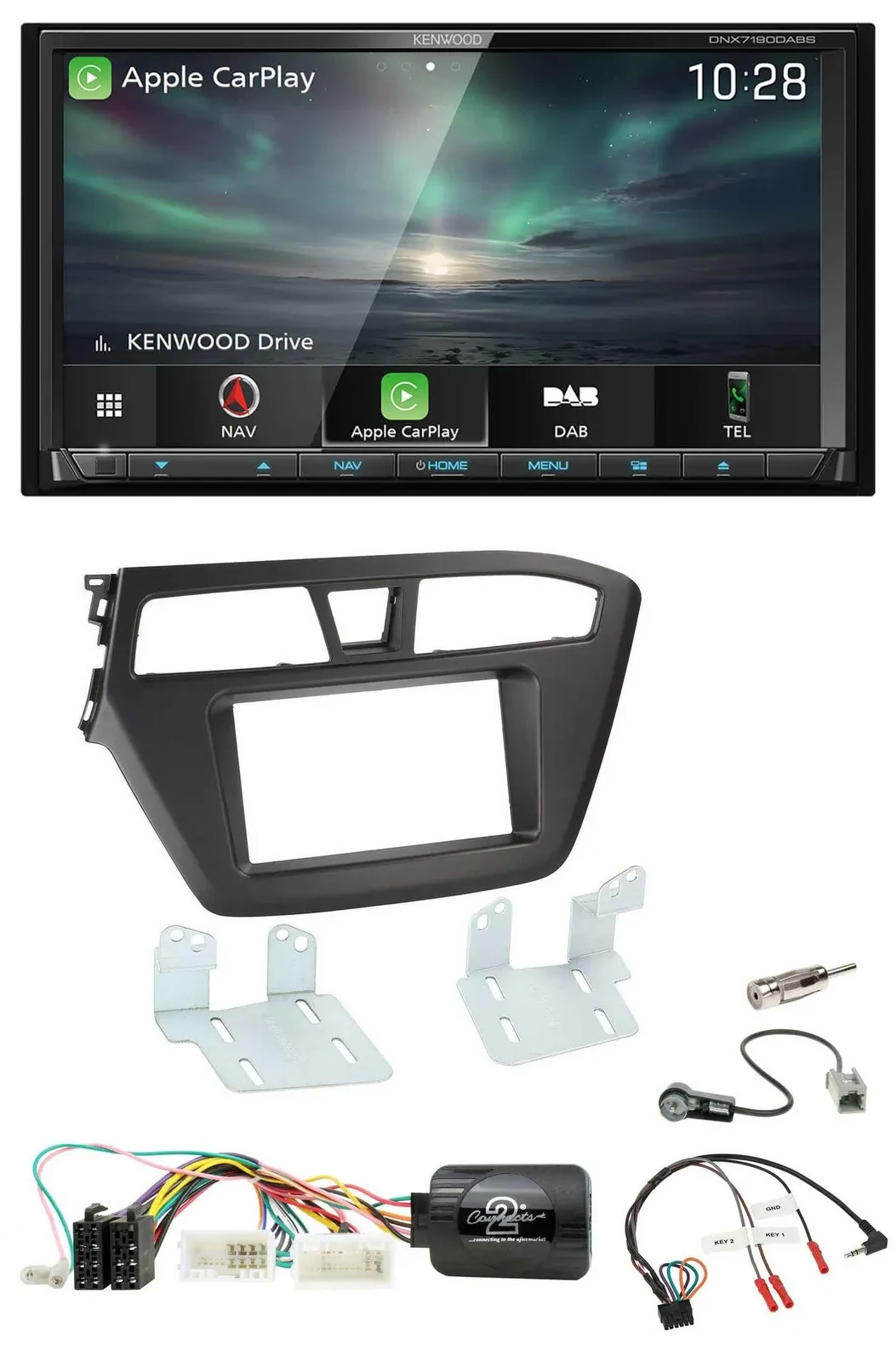 Kenwood Bluetooth USB 2DIN Lenkrad TMC DAB Navigation für Hyundai i20 ab 2015 oh