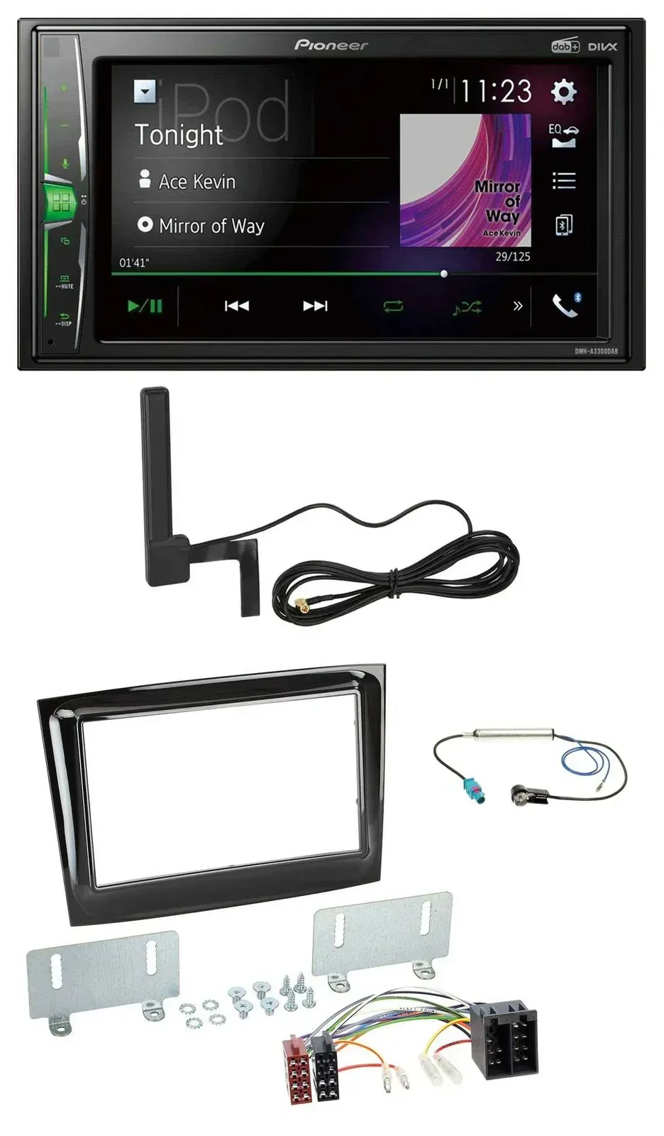 Pioneer MP3 DAB AUX 2DIN Bluetooth Autoradio für Fiat Doblo ab 15 piano schwarz