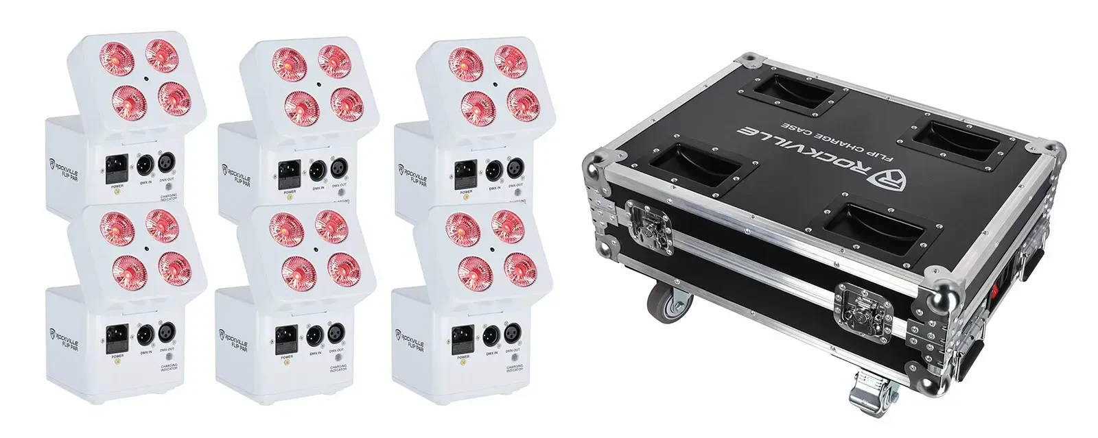 Светодиодный прибор Rockville FLIP CHARGE Pack White с кейсом (6 штук)