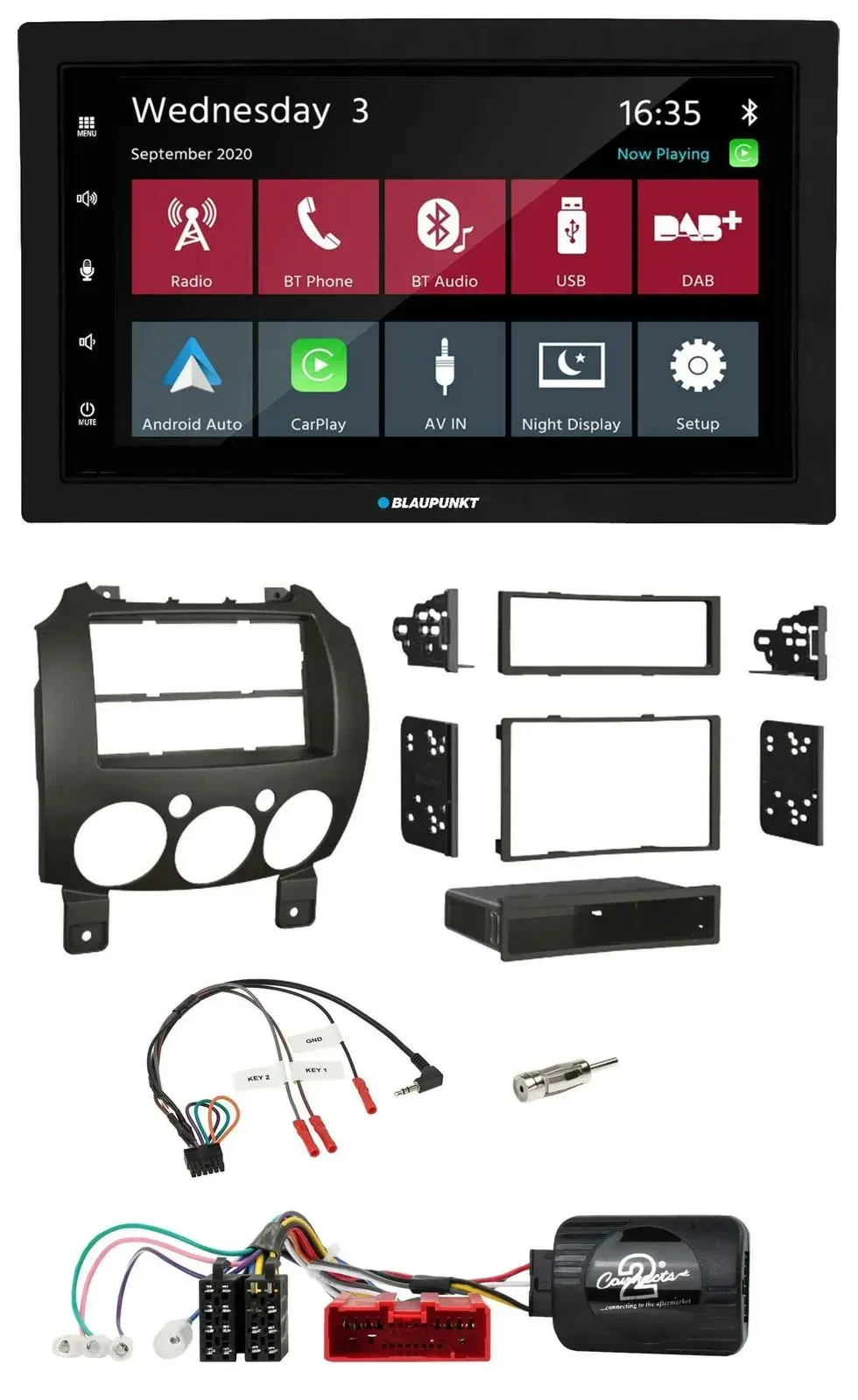 Blaupunkt 2DIN Lenkrad USB Bluetooth DAB Autoradio für Mazda 2 2007-2014