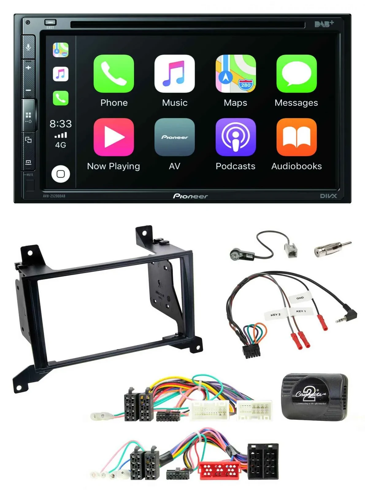 Pioneer DVD 2DIN Lenkrad DAB Bluetooth USB Autoradio für Hyundai Santa Fe CM 200