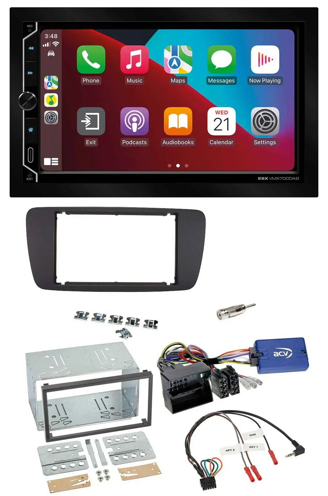 Автомагнитола ESX 2-DIN DAB USB Bluetooth для Seat Ibiza (с 2008), черный, с поддержкой кнопок на руле