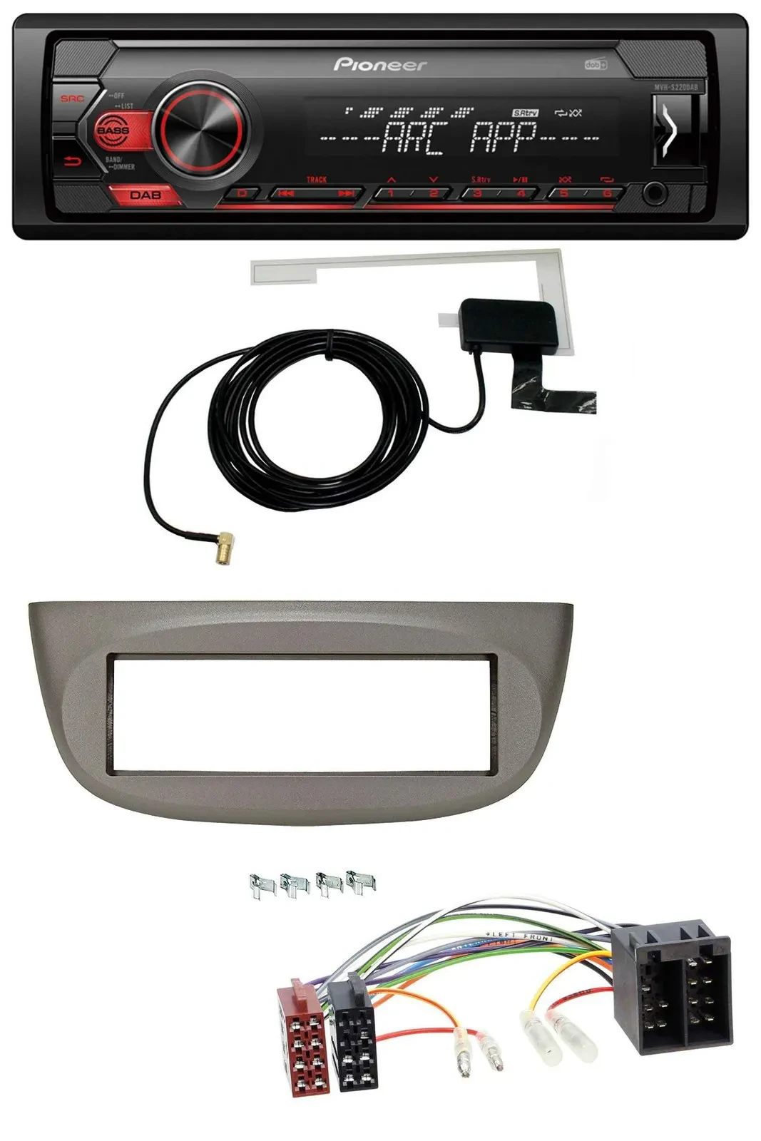 Автомагнитола Pioneer 1 DIN USB, DAB, MP3, AUX для Renault Twingo (2007–2012), бежево-серая