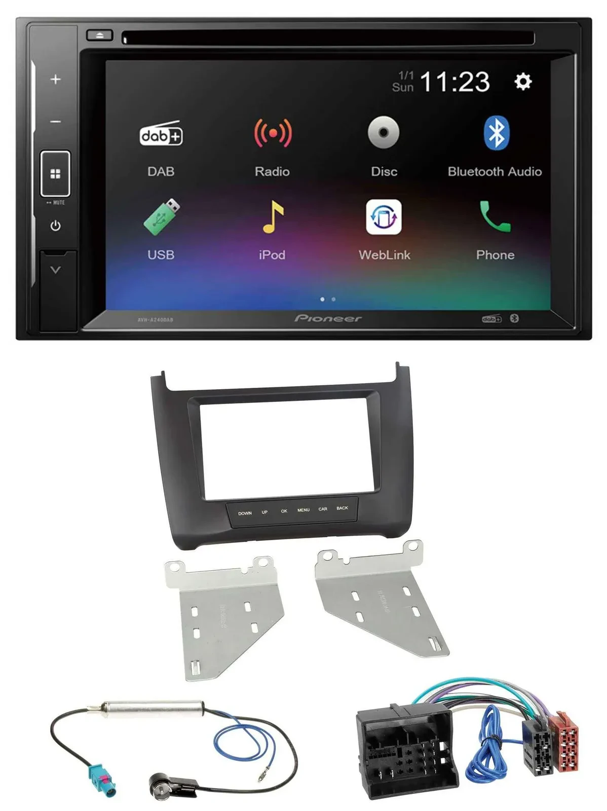 Pioneer Bluetooth MP3 USB 2DIN DAB DVD Autoradio für VW Polo (ab 14) schwarz