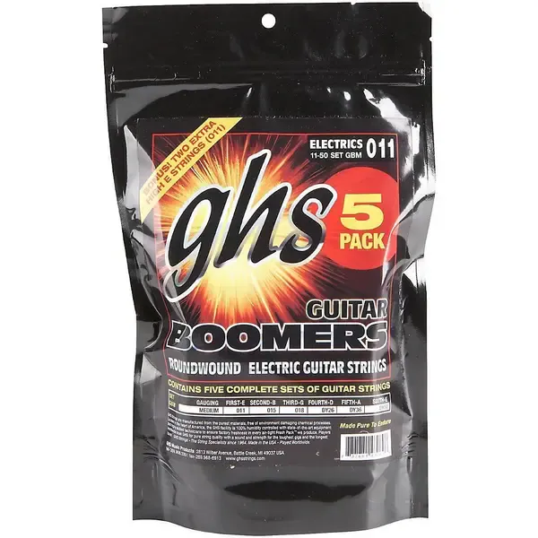 Струны для электрогитары GHS Strings GBM5 Boomers 11-50 (5 упаковок)