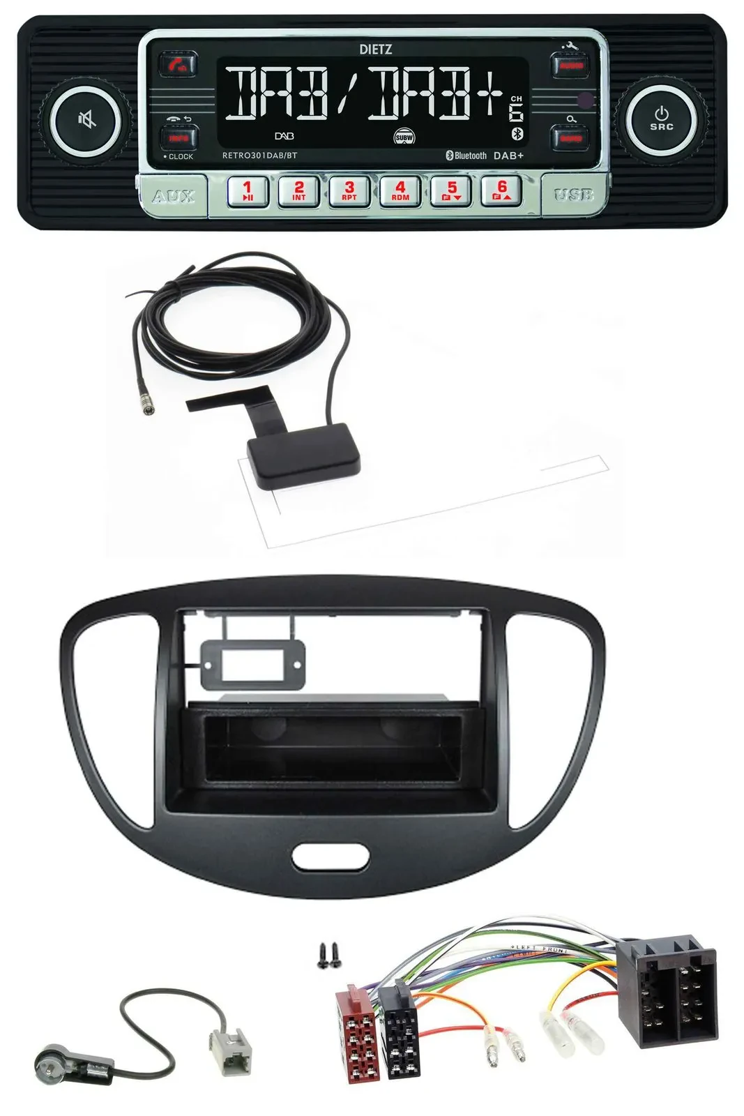 Автомагнитола для Hyundai i10 (2008–2013) Dietz DAB, Bluetooth, USB, MP3 черная
