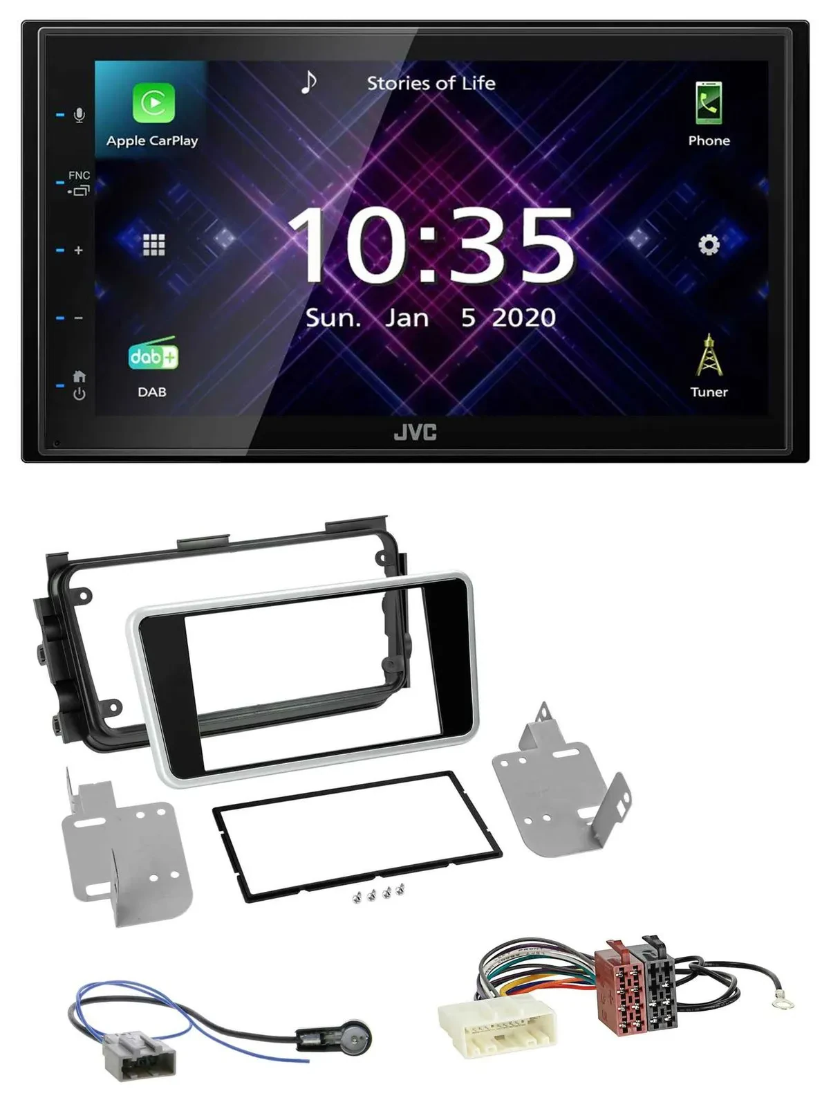 Автомагнитола JVC 2-DIN DAB MP3 Bluetooth USB для Nissan Micra (с 2017), черный глянец