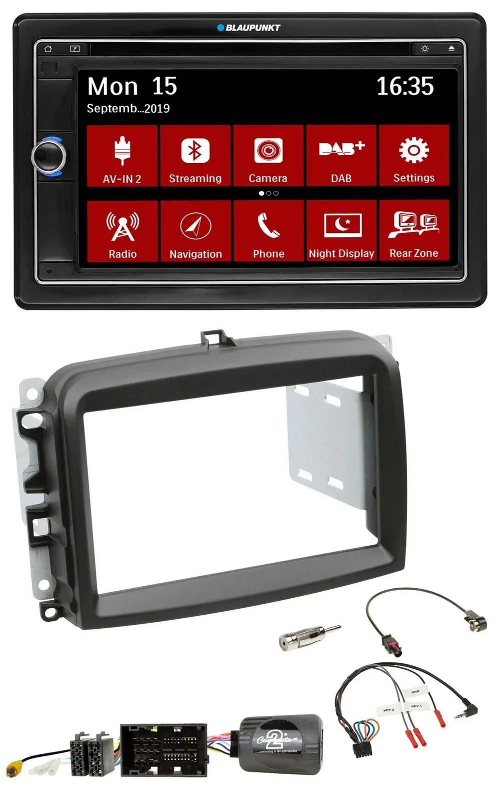 Blaupunkt Lenkrad DAB TMC 2DIN USB Bluetooth Navigation für Fiat 500 L ab 2012