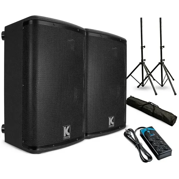 Kustom PA KPX12A 12" Powered Loudpeaker Pair with Stands and Power Strip