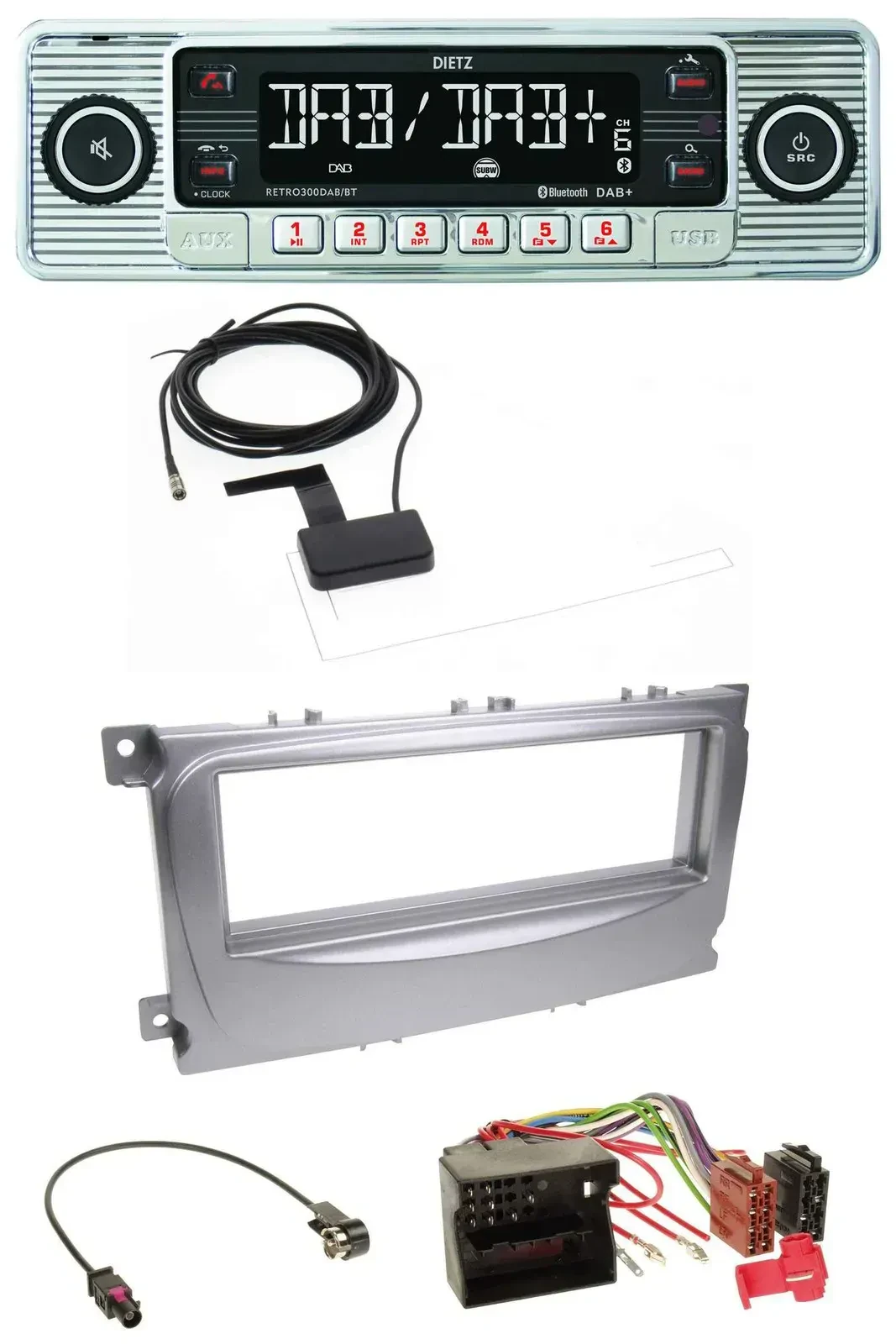 Dietz Bluetooth USB MP3 DAB Autoradio für Ford Galaxy C-Max Focus ab 2007 silber