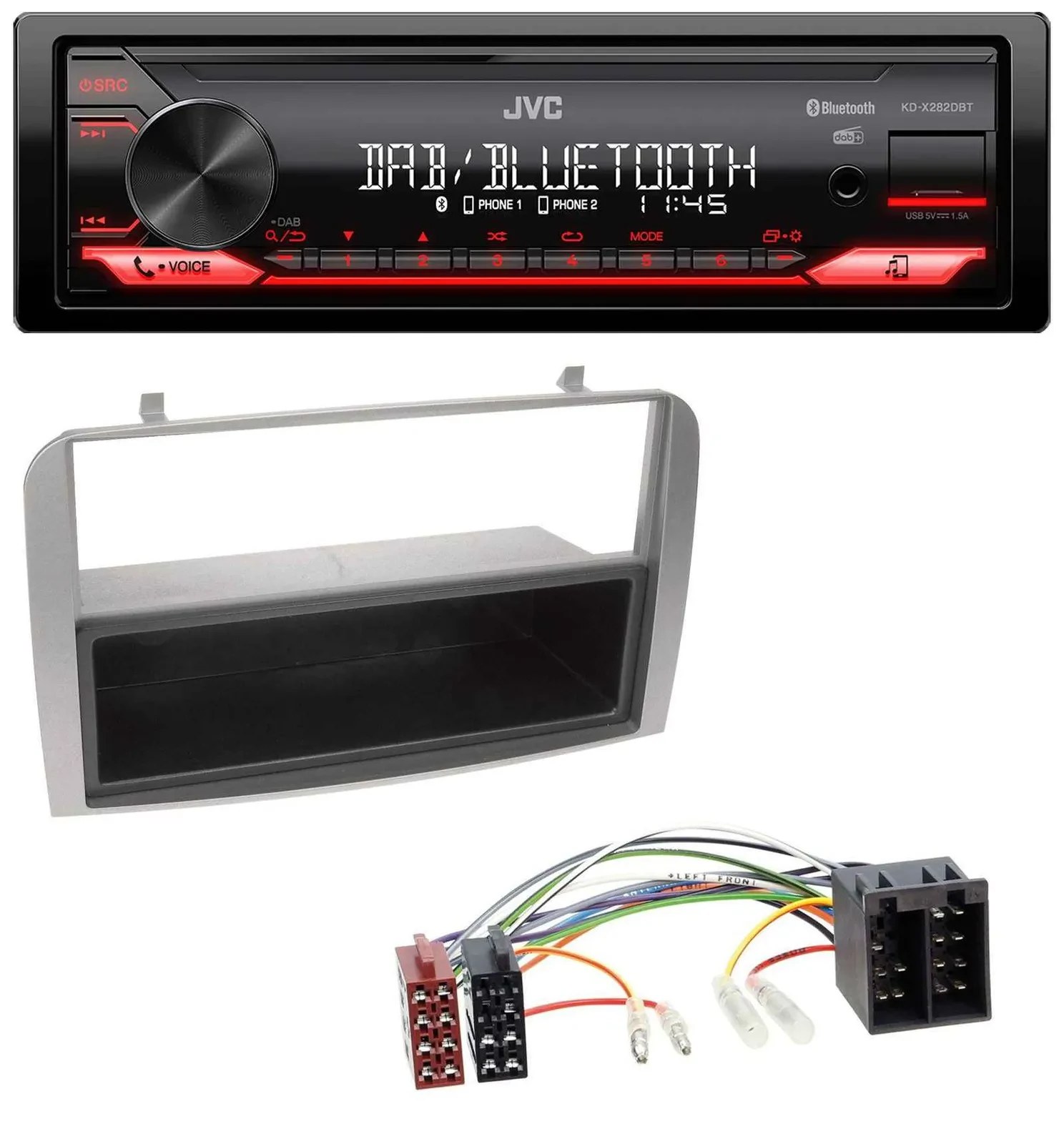 JVC Bluetooth USB DAB MP3 Autoradio für Alfa Romeo 147 GT silber Ablagefach