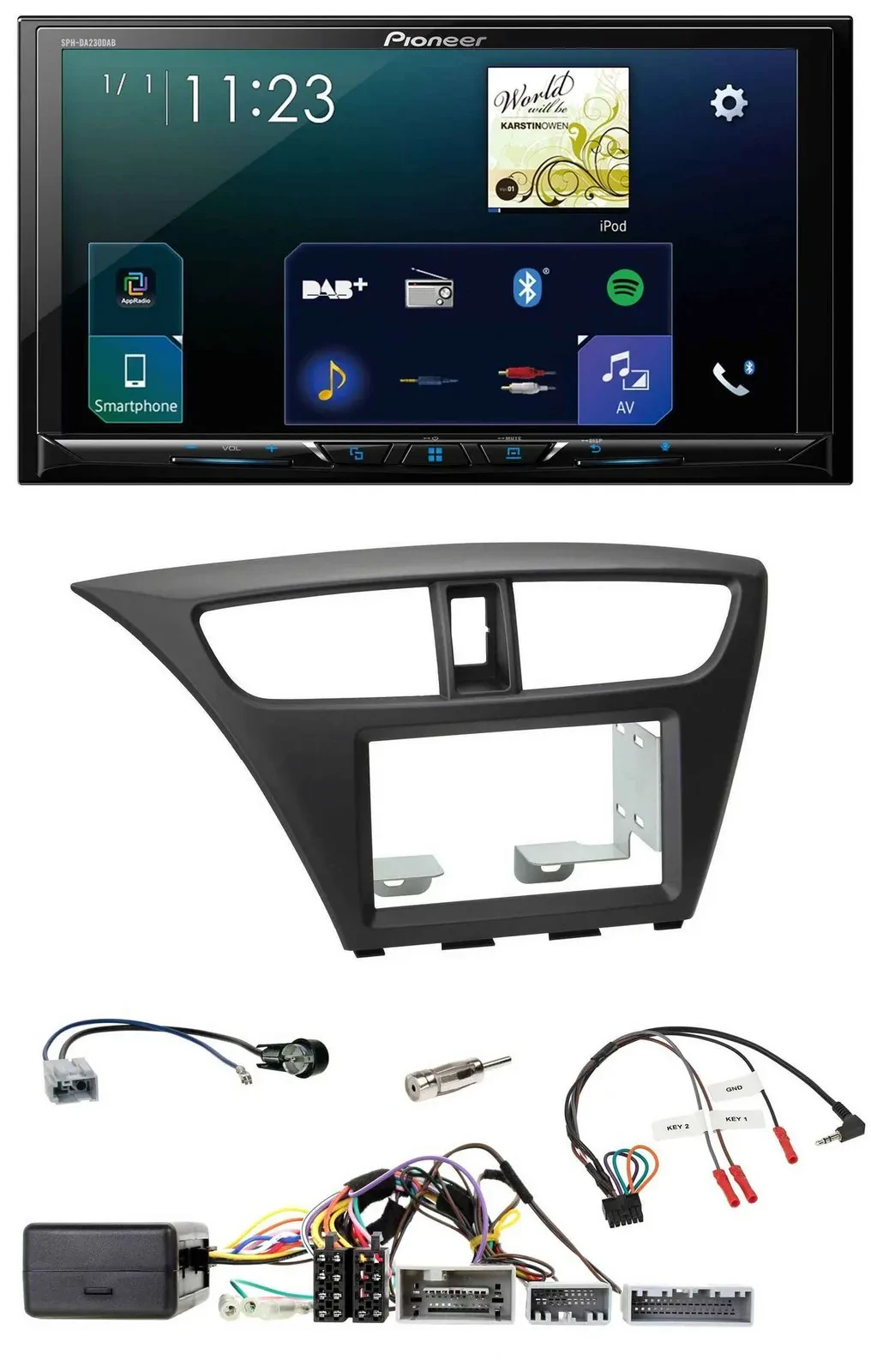 Pioneer Lenkrad Bluetooth USB 2DIN DAB Autoradio für Honda Civic ab 12 schwarz