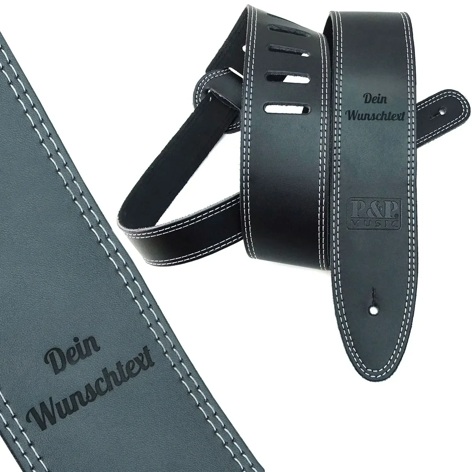 Гитарный ремень keepdrum straplbk-perso натуральная кожа, черный, персонализируемый текст