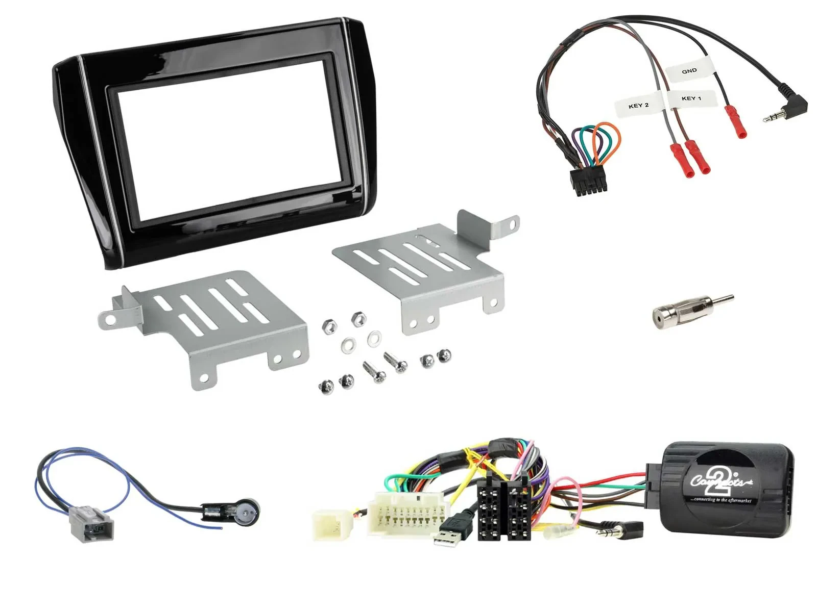 Einbauset Lenkradadapter Doppel DIN Autoradio für Suzuki Swift ab 18 Klavierlack