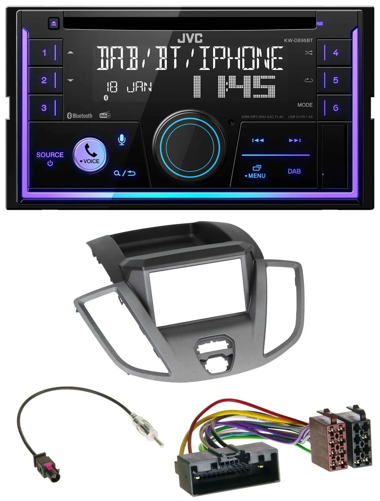 JVC MP3 USB 2DIN DAB Bluetooth CD Autoradio für Ford Transit V363 2014-2018