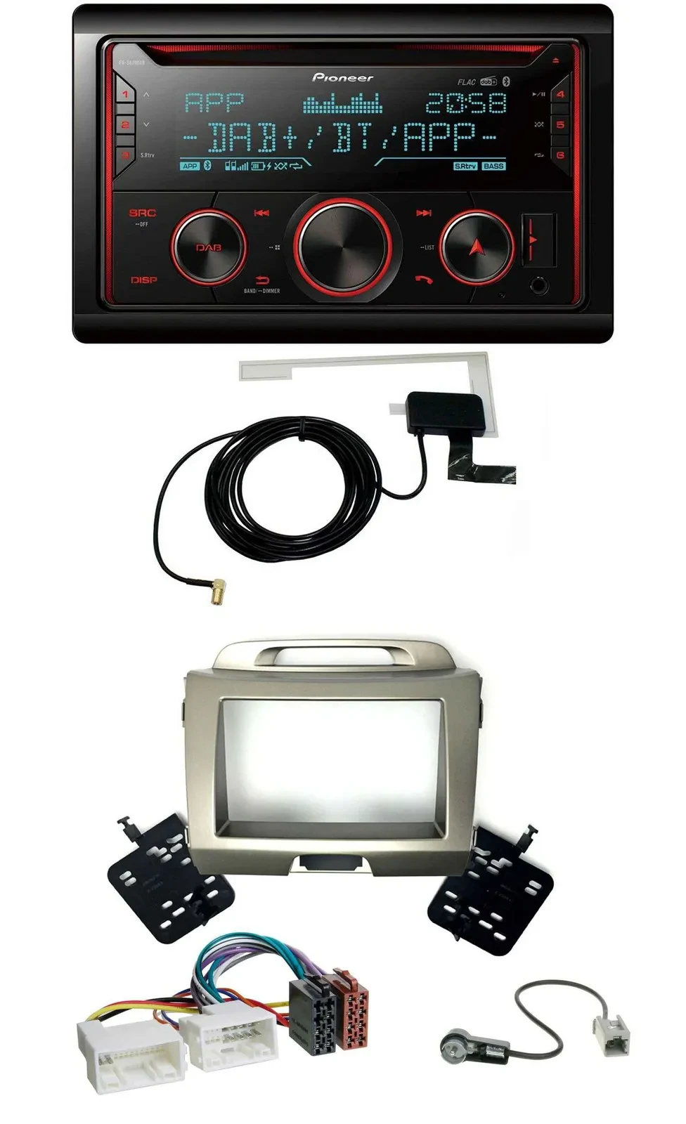 Автомагнитола Pioneer 2-DIN, MP3, DAB, USB, CD, Bluetooth для Kia Sportage (SL, 2010–2015), серебристая