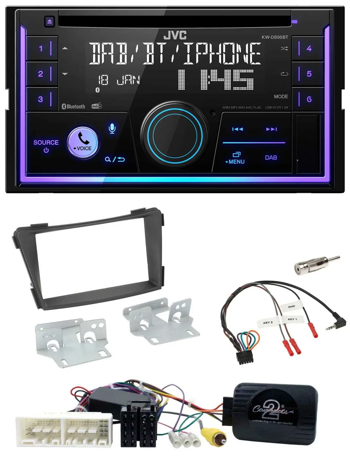 JVC Lenkrad USB 2DIN DAB Bluetooth CD Autoradio für Hyundai i40 VF ab 16 schwarz