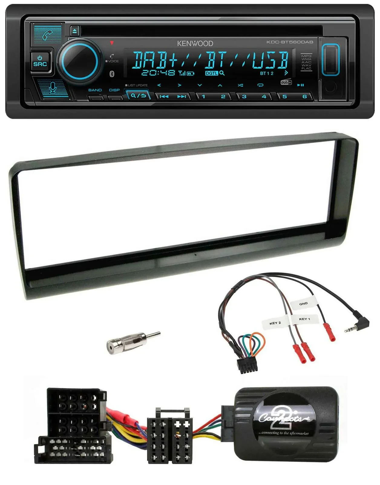 Автомагнитола Kenwood Bluetooth DAB/CD/USB для Alfa Romeo 156 (2000–2001), чёрная, поддержка управления на руле