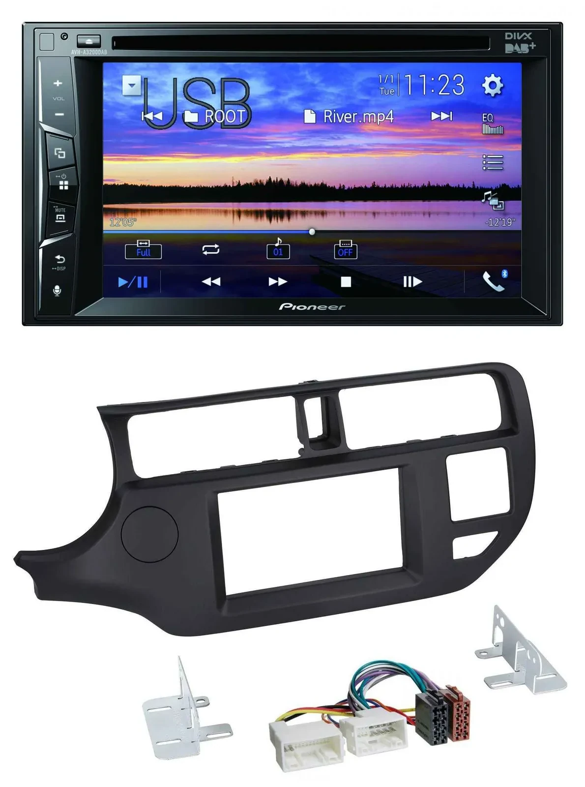 Pioneer Bluetooth 2DIN USB DVD DAB MP3 Autoradio für Kia Rio 11-14 UB schwarz