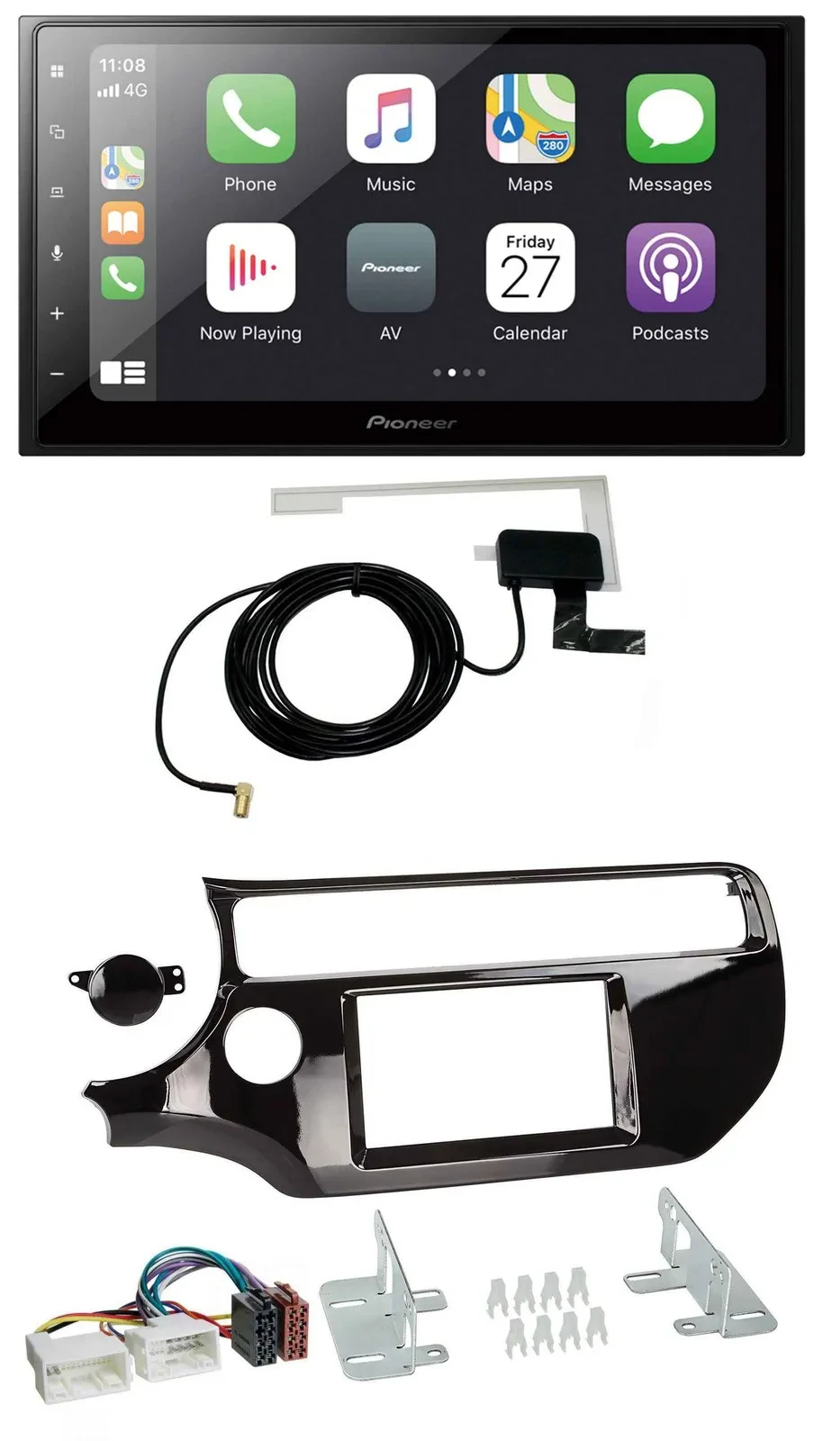 Автомагнитола Pioneer 2-DIN, USB, MP3, Bluetooth, DAB, черный (piano black) для Kia Rio (UB) с 2015