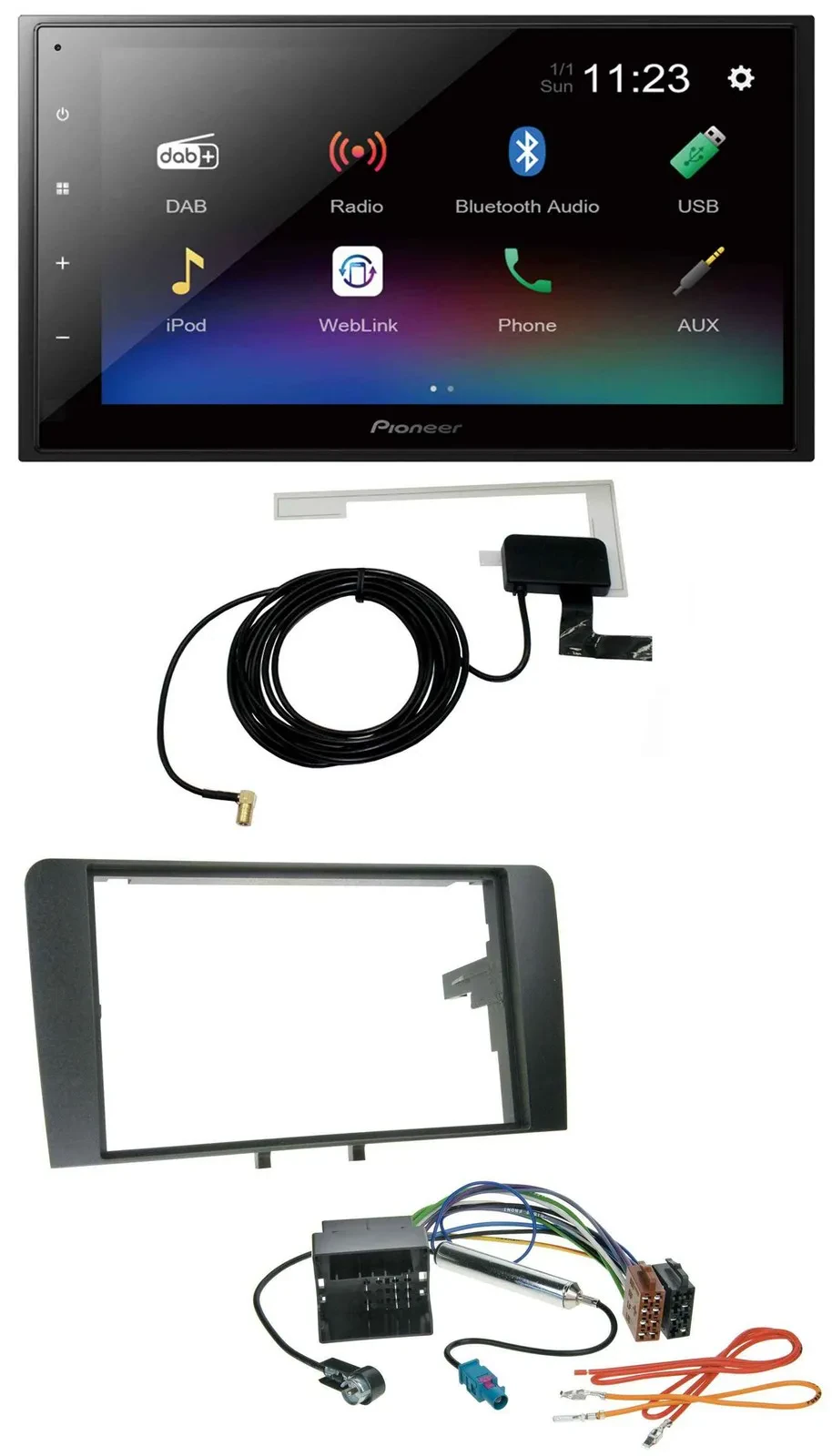 Pioneer DAB MP3 Bluetooth 2DIN USB Autoradio für Audi A3 03-12 8P Quadlock